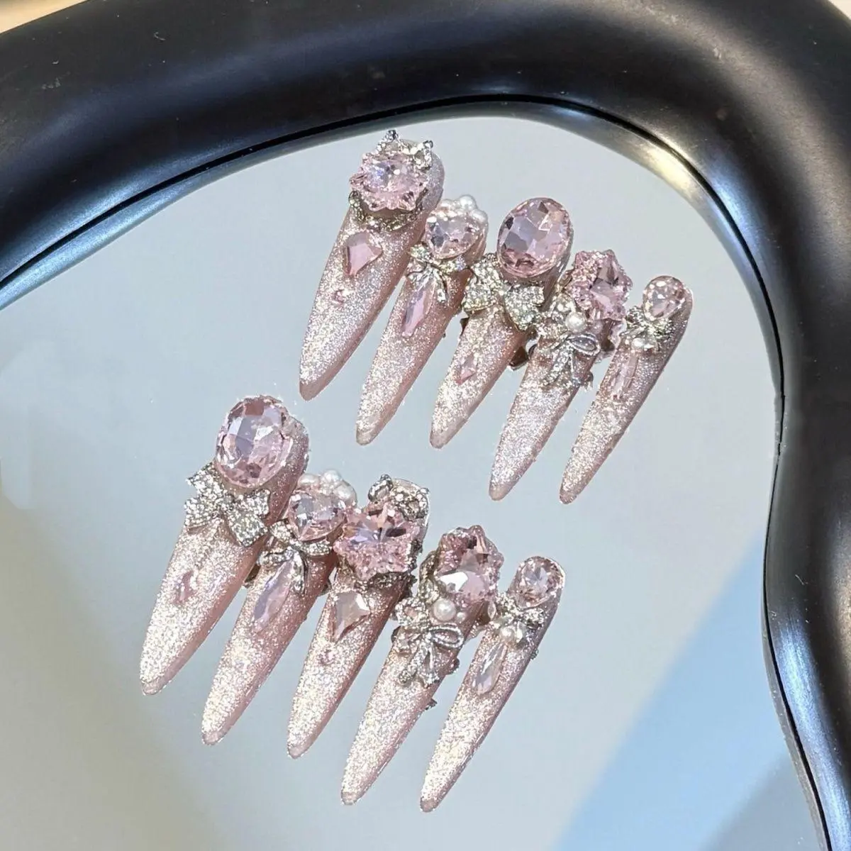 Luxury Gold Foil Handmade Press On Nails, Premium Heavy Intricate Water Drop Shape False Nails, Removable Reusable Acrylic Fake Nail Tips, Trendy Full Cover Stick On Nails for Women Daily Wear, Party & Nail Art DIY