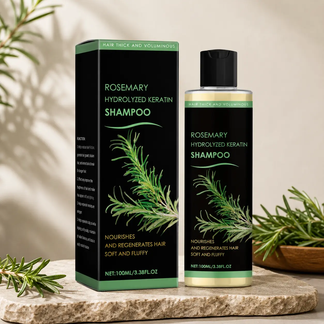 Hoegoa Rosemary Hydrolyzed Keratin Shampoo, Natural Rosemary Extract Nourishing Hair Cleansing Shampoo, Boost Volumize Fine Hair, Repair Dry Hair Make Hair Soft Fluffy, Daily Hair Care Shampoo for Men and Women