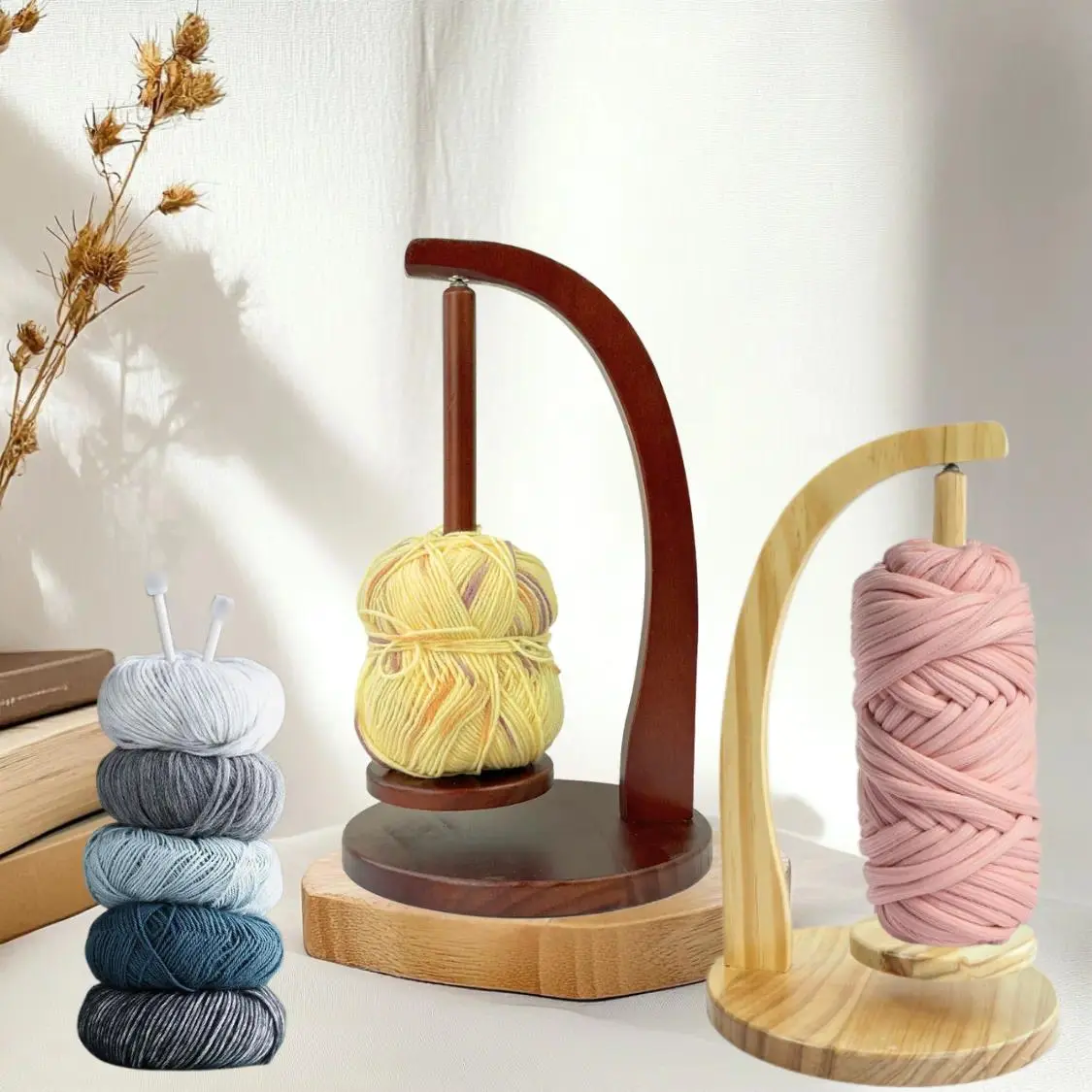 Wooden Yarn Winder with Magnetic Attachment Stable Base for Knitting & Crochet Projects High-Quality Wood Yarn Holder for Home Sewing Room,SummerVibes