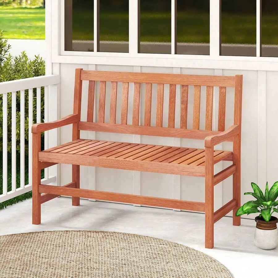 44 Inch Outdoor Loveseat Bench 2-Seat Patio Solid Wood Garden Chair W/ Backrest