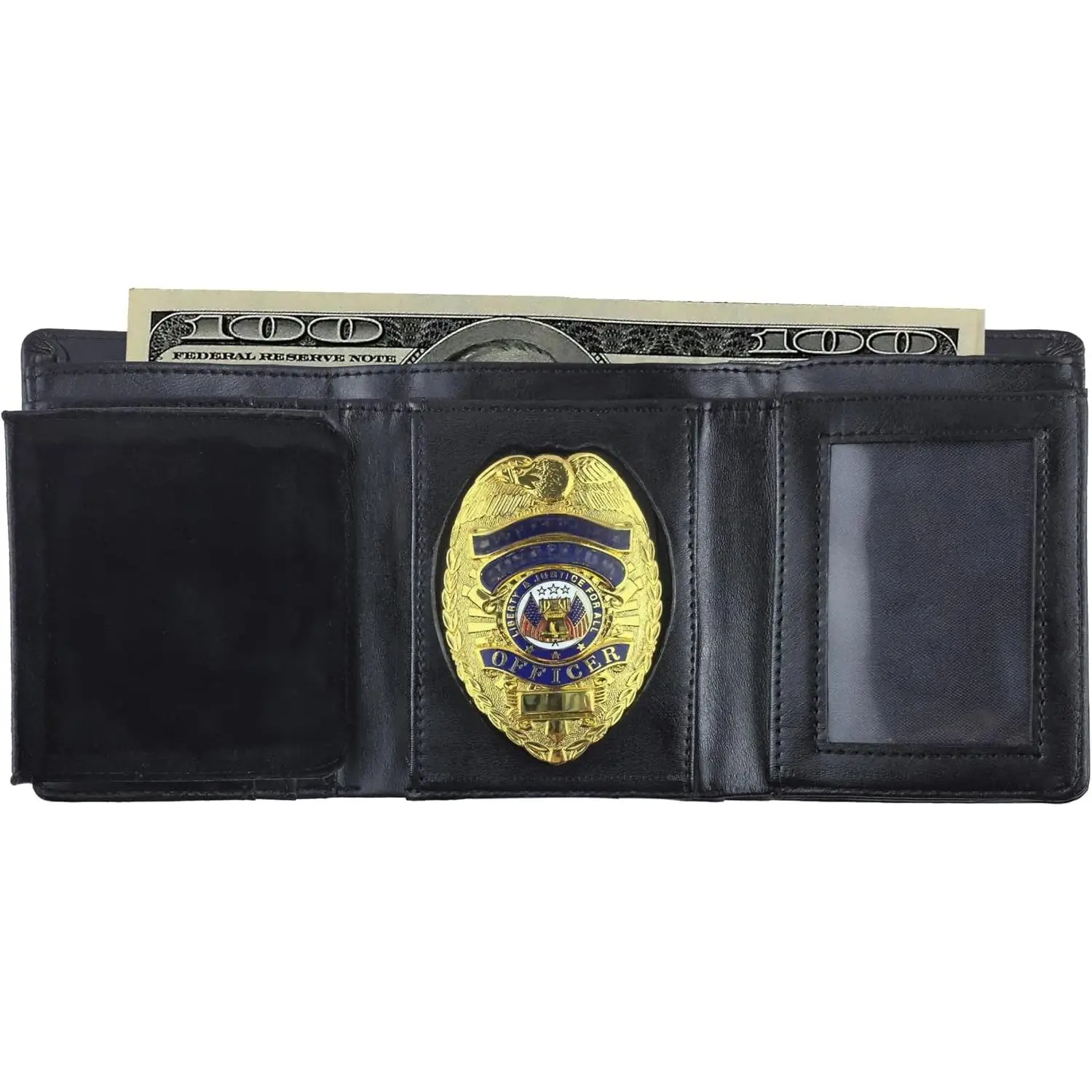 Law Enforcement Badge Wallet, Black Genuine Leather, Eagle Shape Badge Holder, Hidden Police Badge Wallet(Gift)