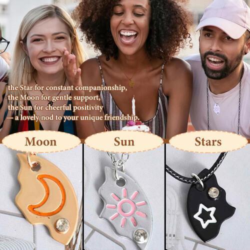 Moon & Star Magnetic Necklace, 2026 New Set of 3 Sun, Puzzle Design BFF Jewelry for Best Friends & Sisters, Ideal Friendship Gift with Rhinestone Detail, Perfecy for Birthday, Anniversary
