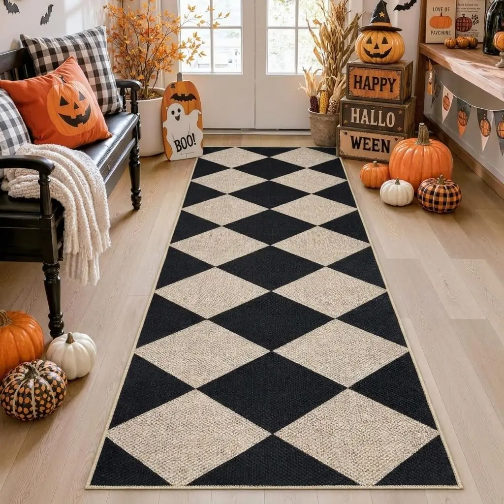 Garvee Checkered Area Rugs and Runners in Multiple Sizes (2x6 to 9x12) with Non-Slip Backing, Machine Washable, Easy Jute Material, Ideal for Indoor and Outdoor Use in Living Room, Bedroom, Kitchen, Patio, Nursery, and Dining Areas
