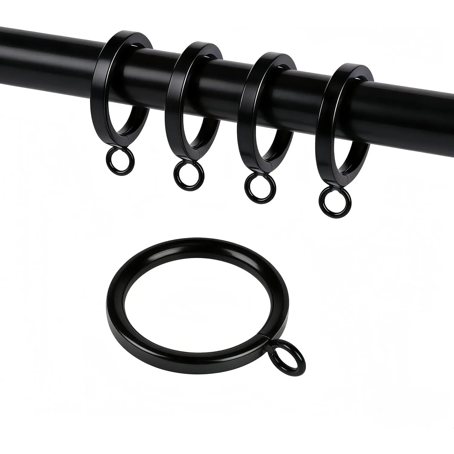 40 Pack 1.5 Inch Half-Round Black Curtain Eyelets - Heavy Duty Iron, Rustproof, Quiet Glide, Fits 1.2-1.4 Inches (Curtain Rod Required, Non-Drill)