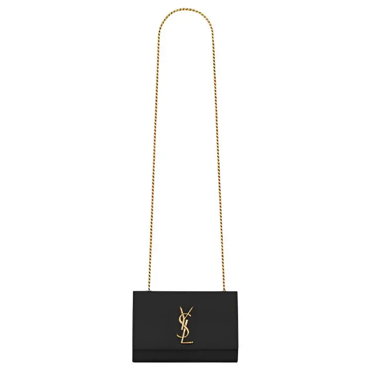 Saint Laurent YSL Kate Logo Chain Crossbody Bag for Women, Grained Calfskin, Small Size, Black