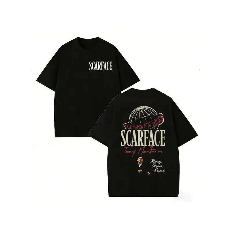 Vintage Scarface The World Is Yours Graphic Tee for Men Women Black Cotton T-shirt Summer Casual Movie Top