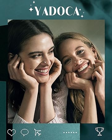 YADOCA Gold Nose Rings Studs for Women - 20G Surgical Steel Nose Ring L Shaped Nose Piercing Jewelry Hypoallergenic CZ Heart Nose Studs Silver Rose Gold 16Pcs