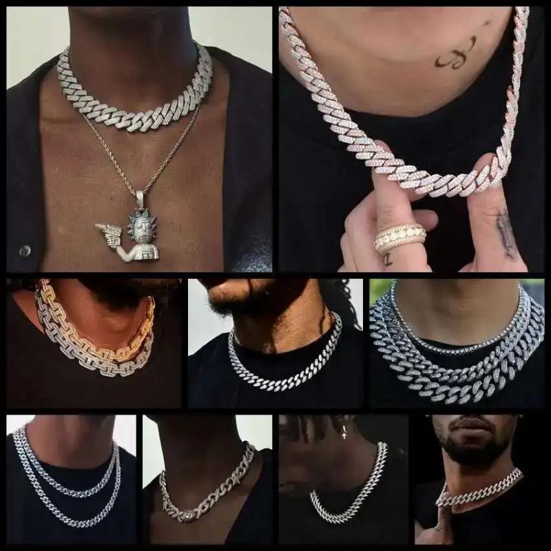 JH Perfect Jewelry Moissanite Diamond Iced Out Chain 925 Sliver Hip Hop Rapper Cuban Link Necklace