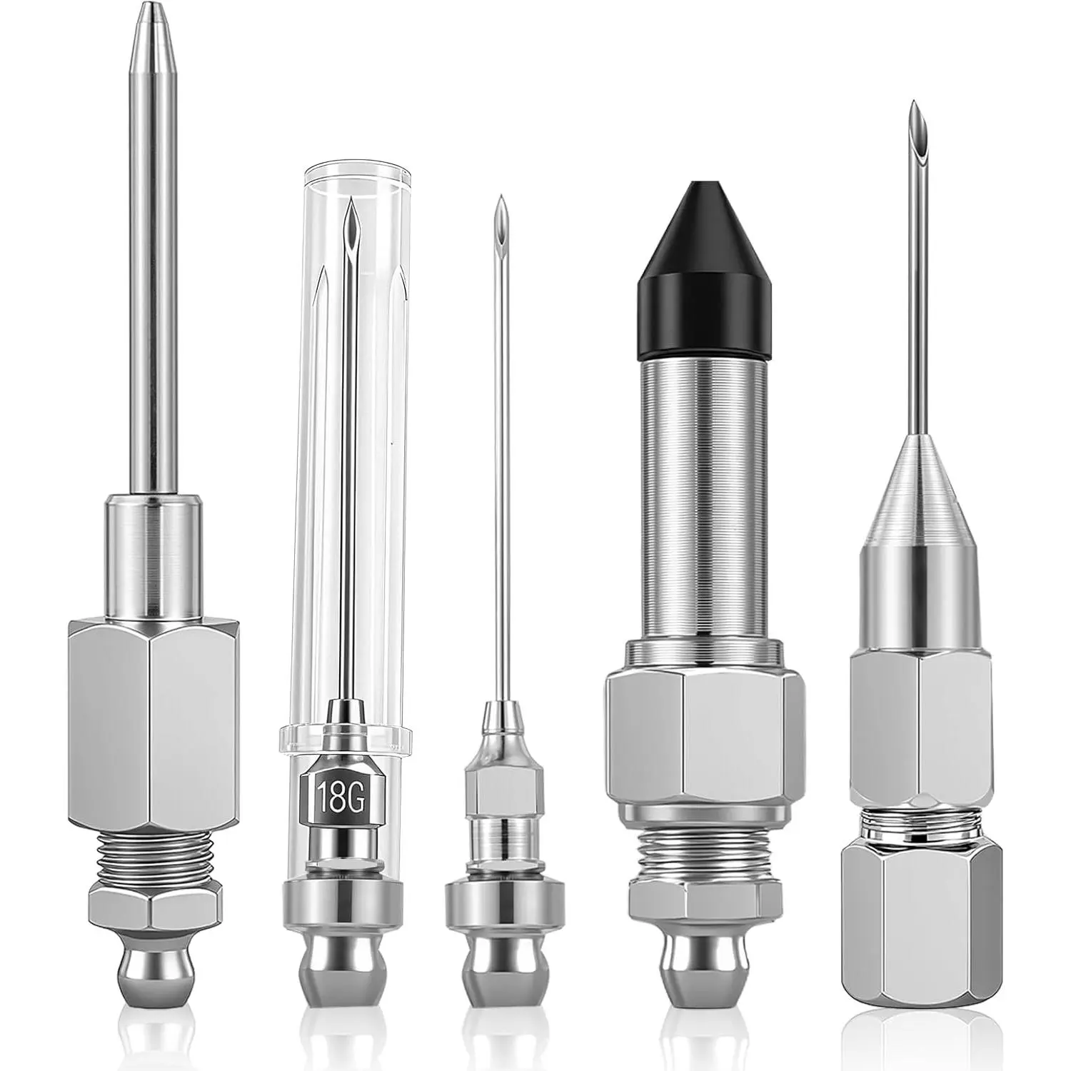 5PCS Grease Gun Needle Tips Accessories Kit, 1 Grease Needle Dispenser, 1 Rubber Joint Fitting, 1 Detachable Grease Needle Tip, 2 Needle Nozzles Tips for Narrow Tight Confined Deep Spaces﻿