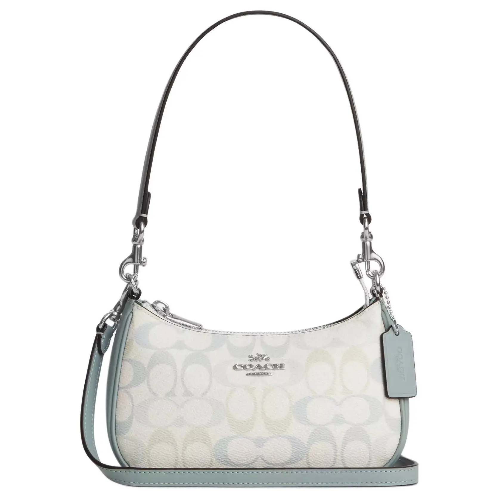 Coach Teri 20 Small Shoulder Bag for Women – Monogram-Print Coated Canvas and Leather, Silver and Blue