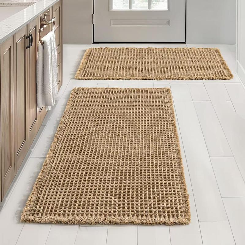 2pcs Anti-Slip Waffle Bathroom Mat Set, Non-Toxic Bath Rug & Door Mats, Absorbent Kitchen Floor Covering, Ideal for Wet Areas, Water Absorbent Mat