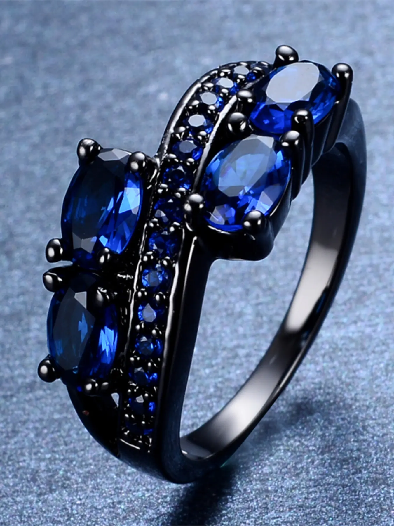 Black Rings for Women and Man Synthetic Sapphire Infinity Band Rings Stackable Design Delicate Jewelry Perfect for Engagement Weddings Party, Elegant Everyday Ring Daily Wear Anniversary Gift