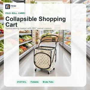 Collapsible Rolling Basket Cart with Wheels Large Capacity Foldable Grocery Trolley for Shopping, Laundry Home Storage and Travel