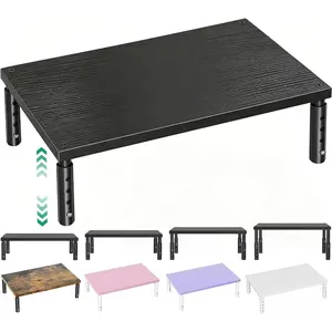 Adjustable Computer Monitor Stand Riser, Laptop Stand for Desk, Desk Organizers and Accessories, Workspace Organizers for Home Office, Black Wood