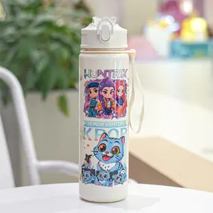 K-Pop Ghost Hunter Theme Leakproof Drinkware Water Bottle, Reusable Hard Plastic with Lid and Straw, 700ML Eco-Friendly Alternative, Portable Drinking Bottle, Perfect for School, Travel, Halloween Party