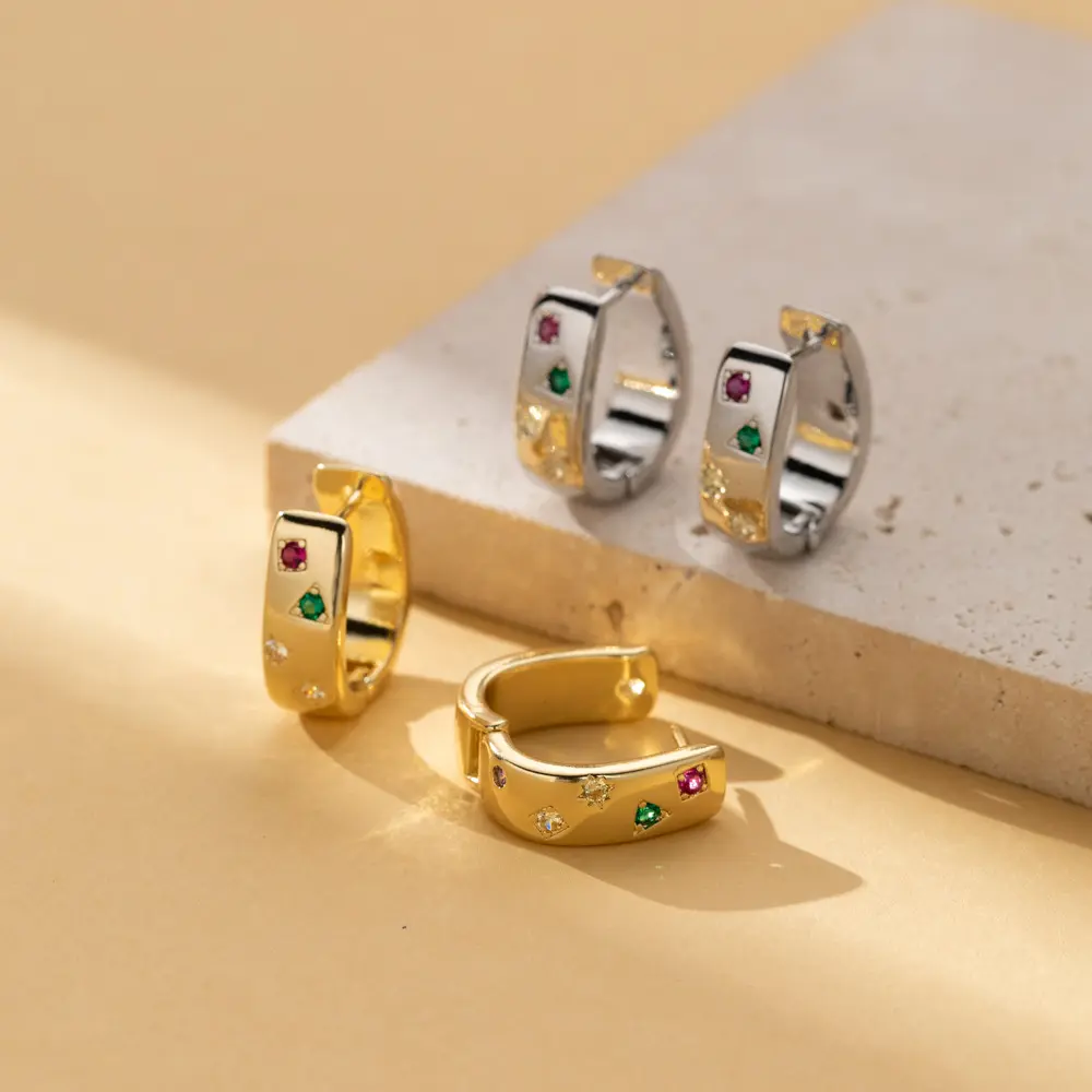 Minimalist Square Hoop Earrings - Lightweight Hypoallergenic Anti-Tarnish Metal Alloy with Multi-Color Shiny Inlays, for Daily Casual & Party Wear