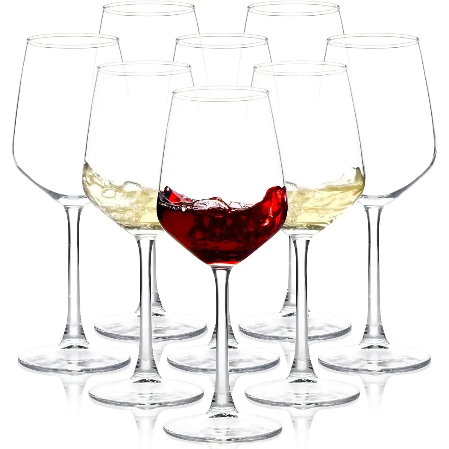 SHYRC Wine Glasses Set of 8, 12oz Clear Red/White, Long Stem Wine Glasses for Party, Wedding and Home