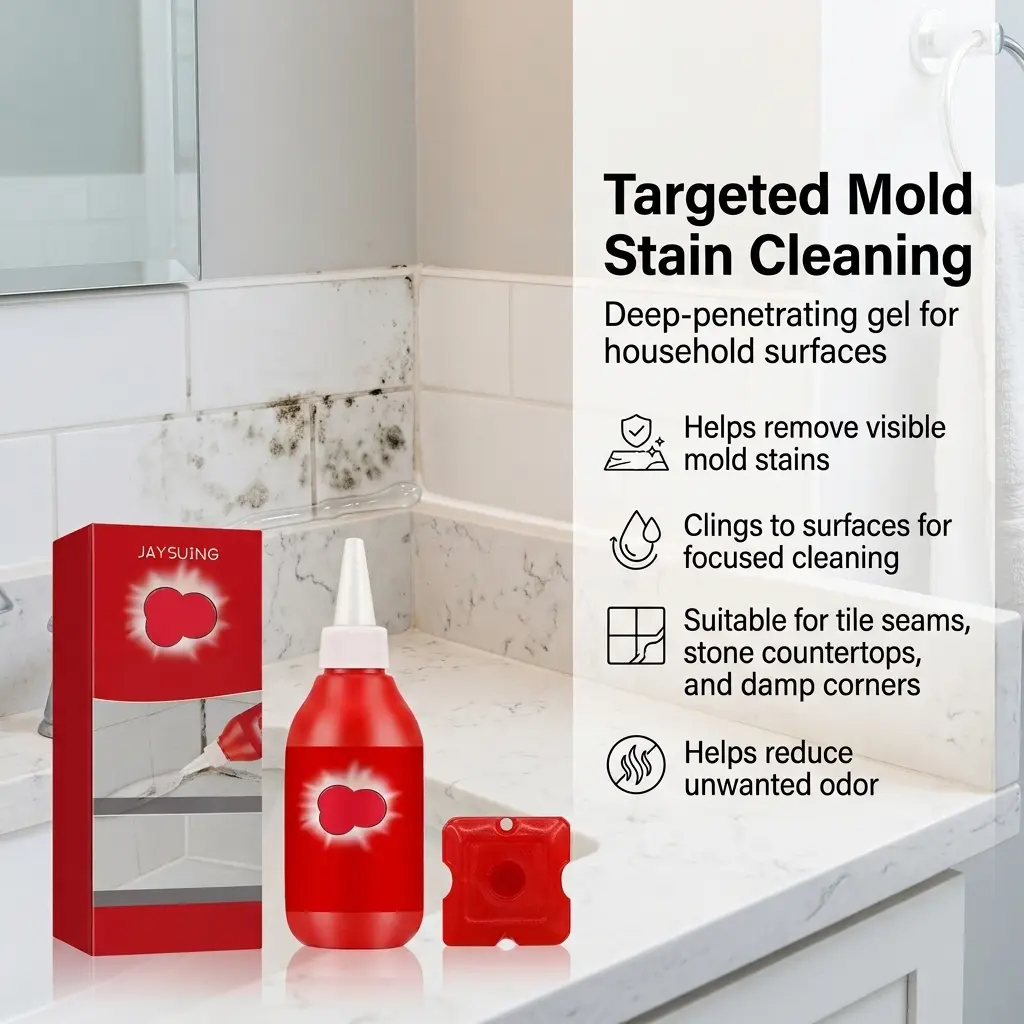 Mold Stain Remover Gel, Mildew Stain Cleaner Gel for Kitchen, Refrigerator Door Seal, Bathroom Wall, Ceramic Tile, Grout, Sink Area, Black Stains, Dirt, Grime, Household Surface Cleaning Gel and Daily Home Cleaning Maintenance Use