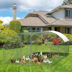 Large Metal Chicken Coop, Large Chicken Coop for Yard, Walk-in Poultry Cage with Waterproof and Anti-Uv Cover, Chicken Run for Outdoor Backyard Farm, Doom Roof