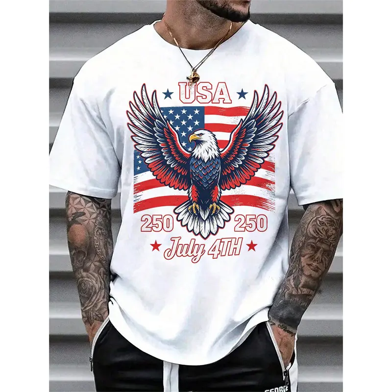 250th Anniversary European Size USA Commemorative T-Shirt Printed Short Sleeve Flag Round Neck Short Sleeve Menswear Top Man Tshirt Streetwear Crewneck Casual Wetsuit Tropical Menswear Top Man Tshirt Streetwear Crewneck Casual Wetsuit Tropical