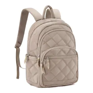 Quilted Laptop Backpack for Women, Water-Resistant College & Travel Bookbag, Fits 15.6 Inch Computer with Padded Straps, Beige, Backpacks For School, Travel Backpacks