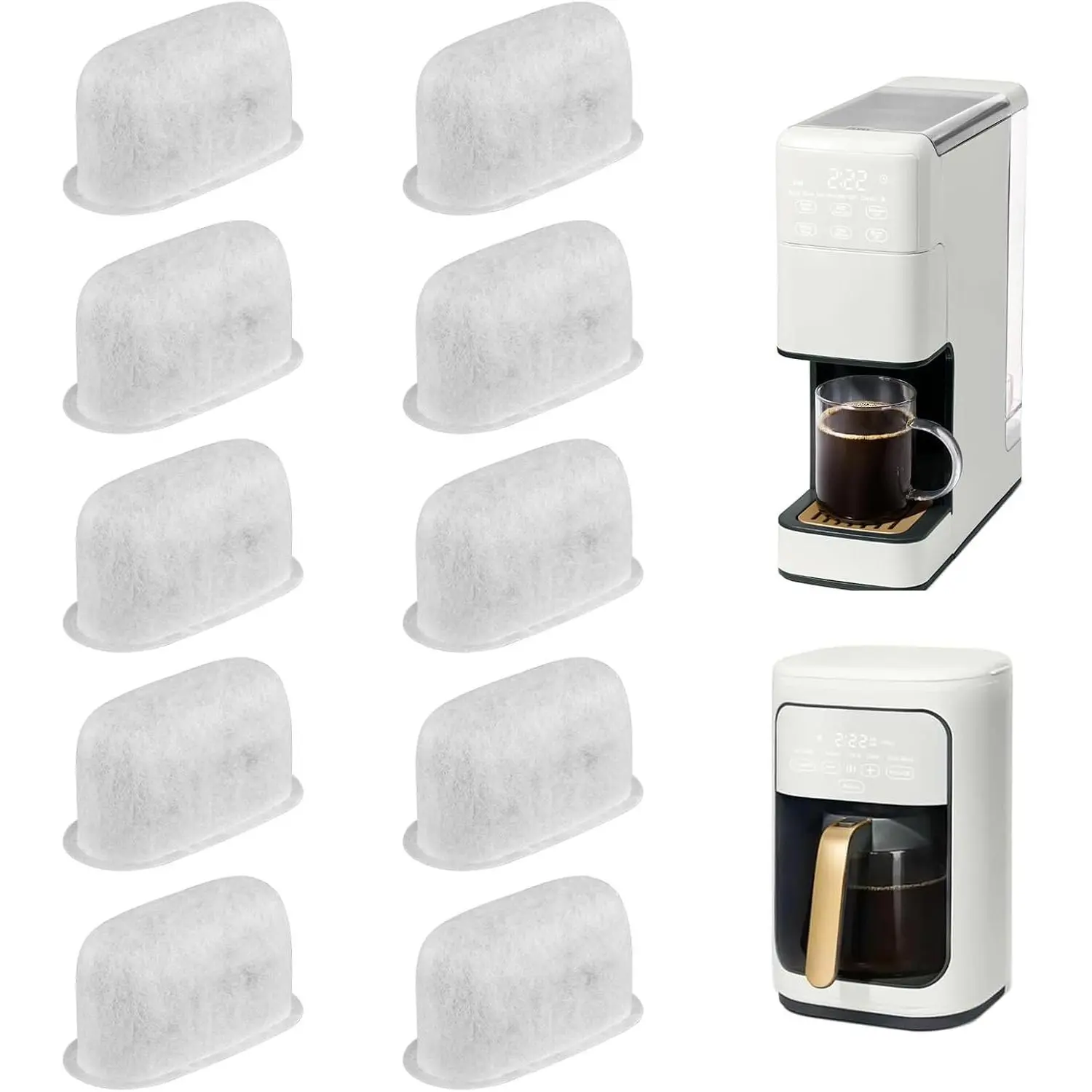 High-Compatibility Durable Coffee Machine Filters (10-Pack) - Coconut Shell Activated Carbon, Deep Filter Design, Effective Filtration, Odor Removal, Easy Replacement for Brewing Equipment