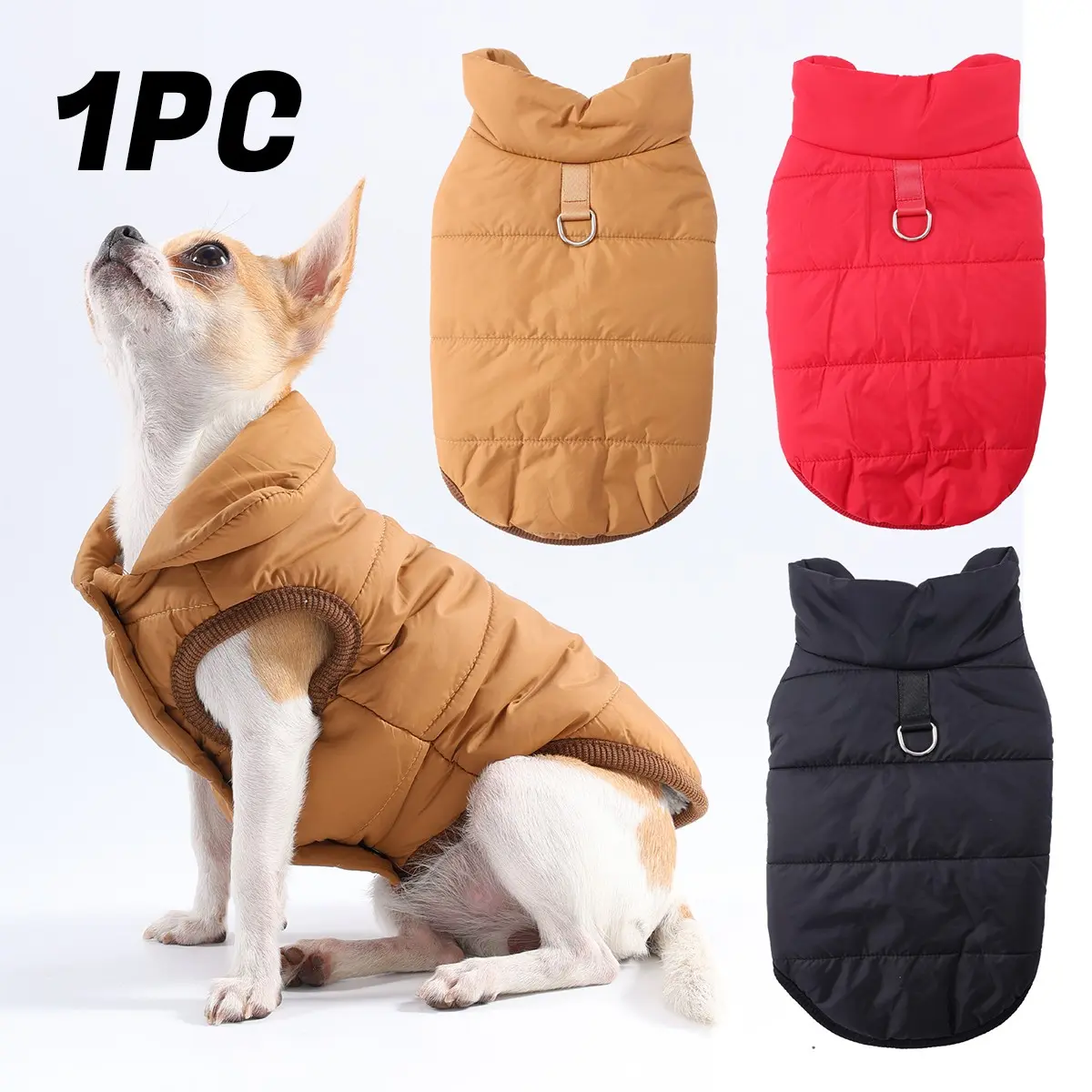 Autumn Winter Pet Jacket for Dogs and Cats, Thickened Lining, D-Ring Back, Easy Snap Closure, Windproof and Warm, Medium Size, Outdoor