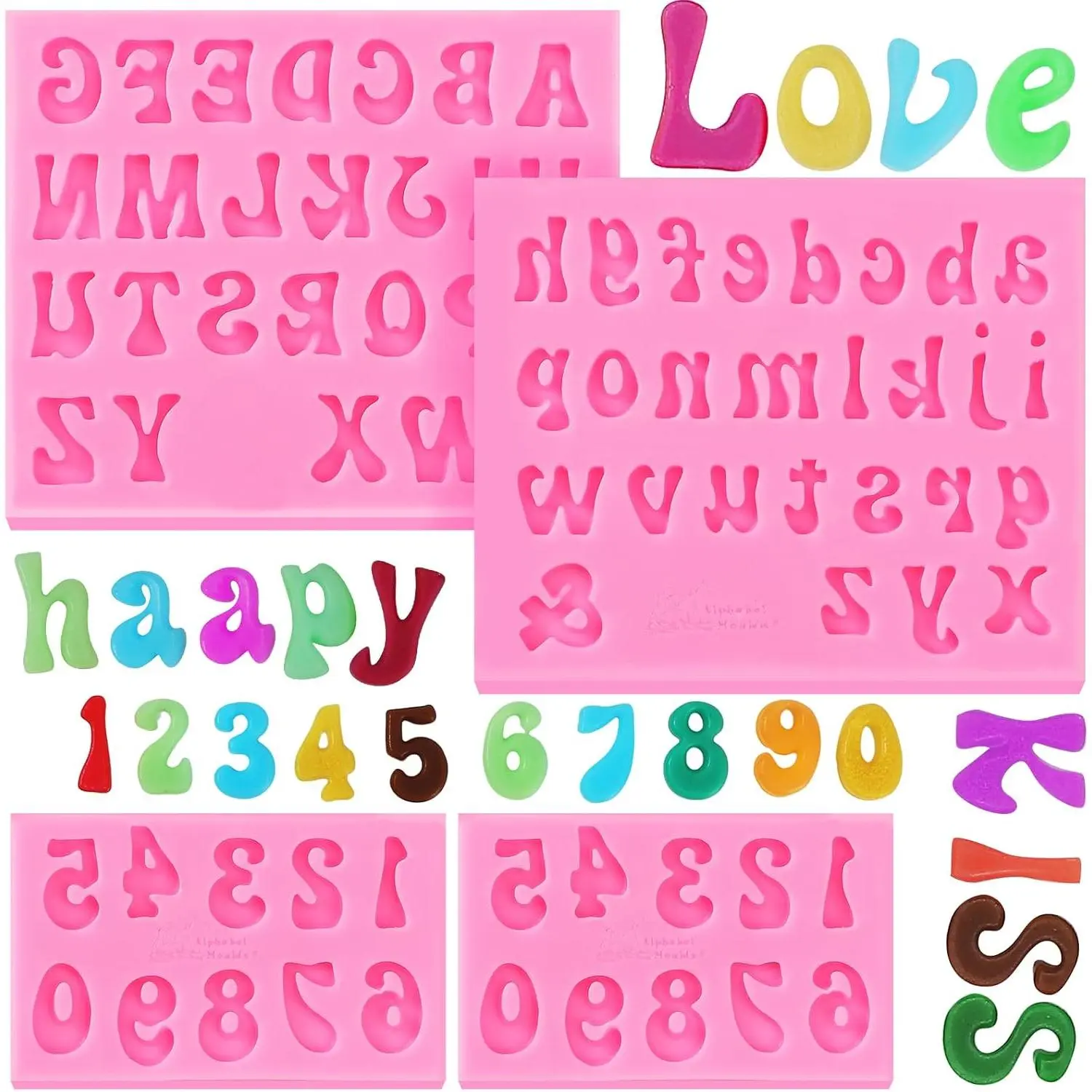 Fondant Mold  Molds, 0-9 Number and 26 Letters  Molds for Cake/Cupcake Topper Cookies Desserts Decoration(4 pack)
