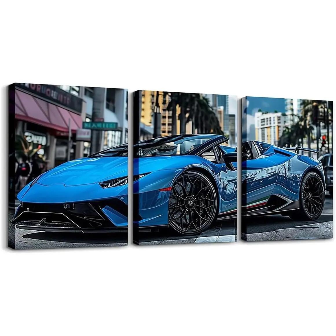 Blue Car Canvas Wall Art Set of 3 Cool Cars Room Decor for Boys Men,Sports Car Pictures Wall Decor for Bedroom Living Room Office,Race Car Posters Prints Car Decorations for Home
