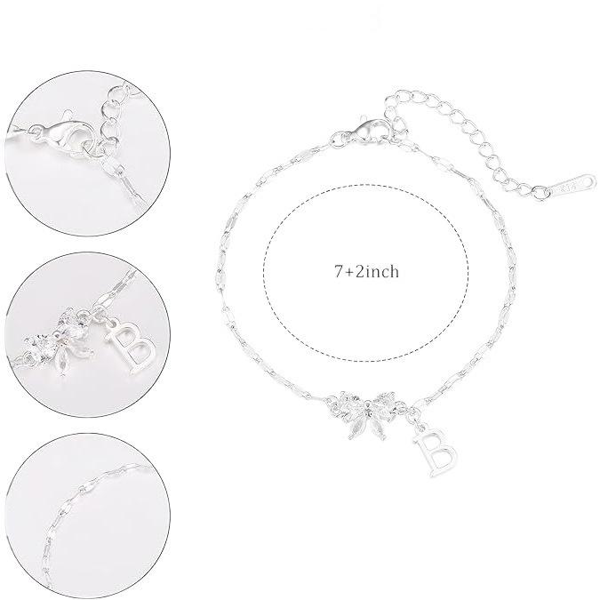Elegant and chic copper-plated 925 sterling silver zircon bowknot letter bracelet - trendy jewelry