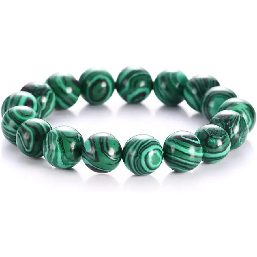 6/8/10/12/14mm Round Natural Malachite Beaded Bracelet Dainty Gemstone Bangle Malachite Stone Stretch Bracelets Yoga Healing Crystals Quartz Chakra Bracelet for Women Men Girls Gifts