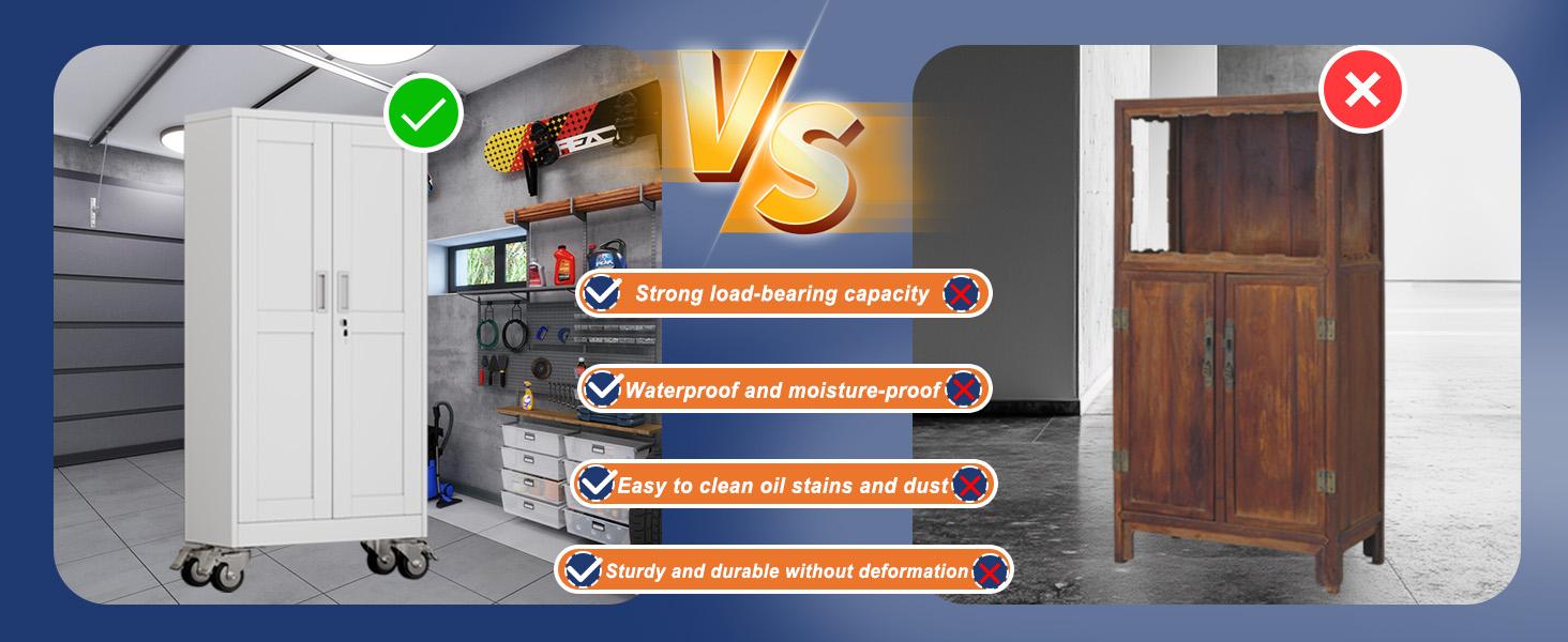 GEITIN 75" Tall Metal Garage Storage Cabinet with Wheels & Locking Doors, 5 Adjustable Shelves, Heavy Duty Steel Tool Cabinet for Garage, Home, Office, Shop