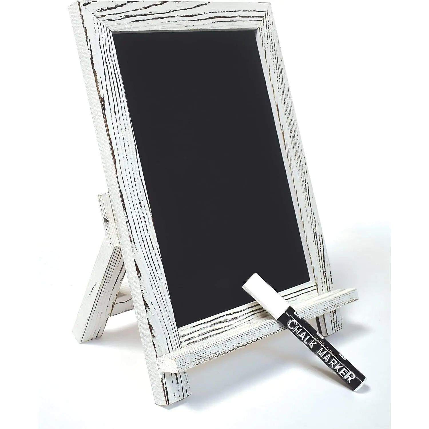 Framed Tabletop Chalkboard Sign, 9.5" x 14", Rustic  Frame, Small  Chalkboard with -in Ledge and Folding Stand,  White Chalk Marker Included,(Whitewash)