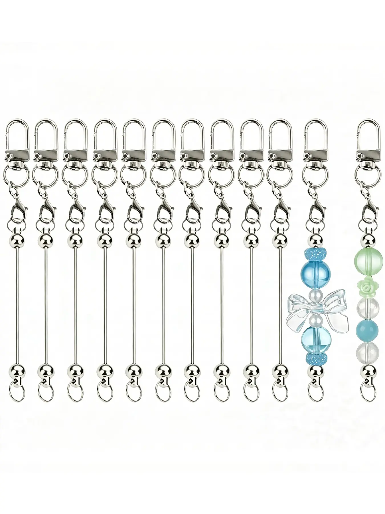 12Pcs Women Key Ring & Keychain Beading Bar Kit, DIY Beaded Keychain Bar Accessories, Supplies for Making Key Chains, DIY Crafts & Holiday Gifts
