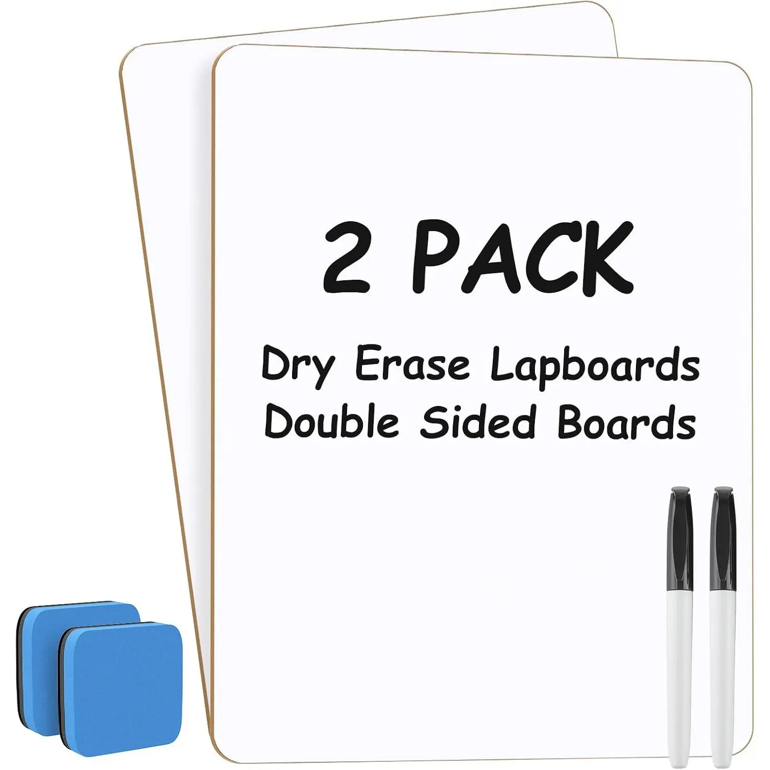 Double Sided Dry Erase Board, 9'' x 12'' Small White Board, 2 Pack |  Double Sided Surface, Easy to Write and Erase, Portable Small Learning Board, Includes 2 Markers and 2 Erasers
