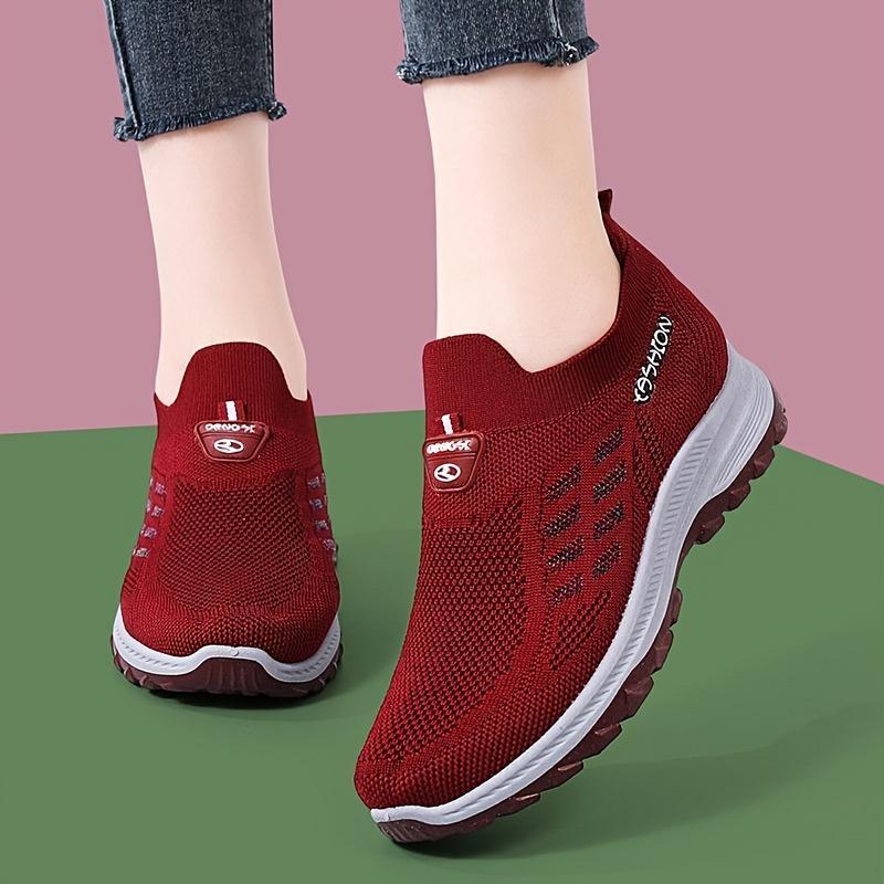 Women's Slip-On Knit Sneakers - Breathable Lightweight Non-Slip Cushioned Sole Shoes, Slip-On Closure, All-Season Walking Shoes for Gym, Dance, Everyday -Canvas Upper & PVC Outsole, Gym Shoes, Comfortable Fit, Fitness Enthusiasts, Sporty Design