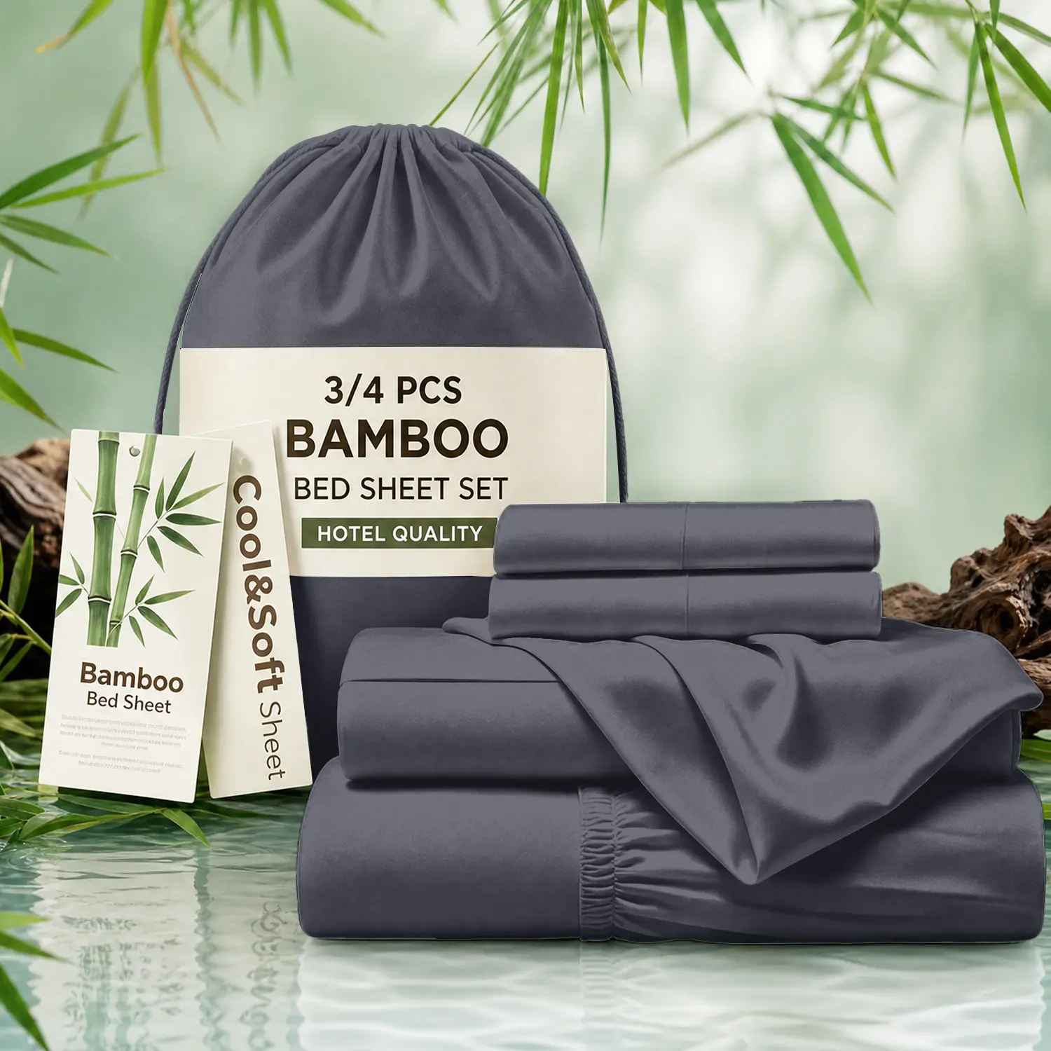 MUXHOMO 3/4 Pcs Bamboo Bed Sheet Set, Luxury Hotel Quality，Bamboo fiber it stays cool,Breathable,Soft And Comfortable, Ultra-smooth Touch,14-inch Deep Pocket Fitted Sheet Design Prevents Slipping And Shifting, For Hot Sleepers.Machine Washable