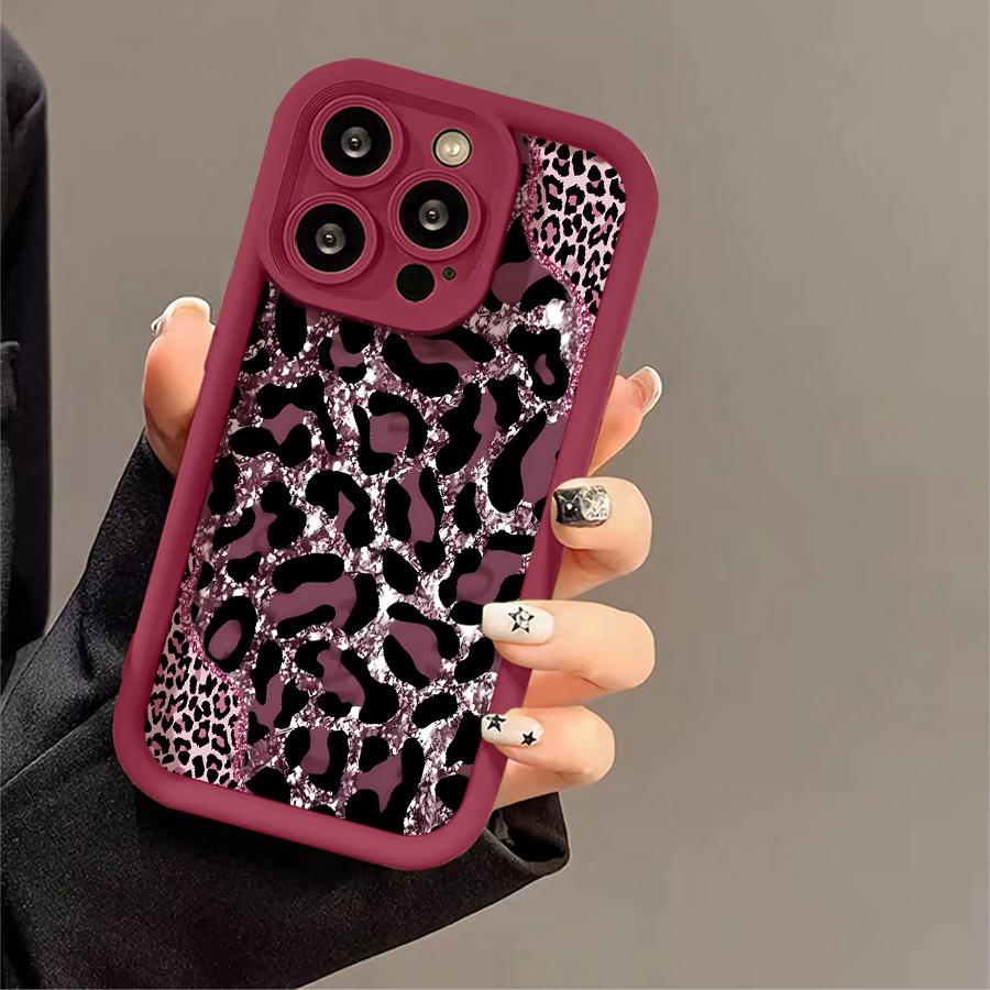 Phone Case: 1pc Pink Glitter Leopard Print Phone Case Suitable for Apple iPhone 17 E Air Pro ProMax iPhone16 15 14 Plus 13 12 Mini 11 X XS XR Antidrop Softshell Shock Proof All Inclusive Lens Protection Funky