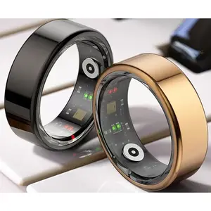 Portable Smart Ring - Advanced Health Monitoring Wearable with Blood Pressure Tracker, Sleep Tracker, Step Counter, IP68 Waterproof, Magnetic USB Charging, Gold Case, for Men’s Workout & Wellness, Android Compatible