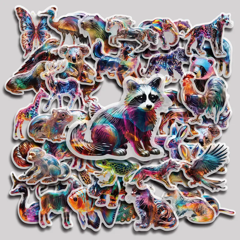 50PCS Transparent Glass Animals Aesthetic Vinyl Stickers Pack for Laptop Water Bottle Phone Case Skateboard Journal Scrapbook DIY Decoration