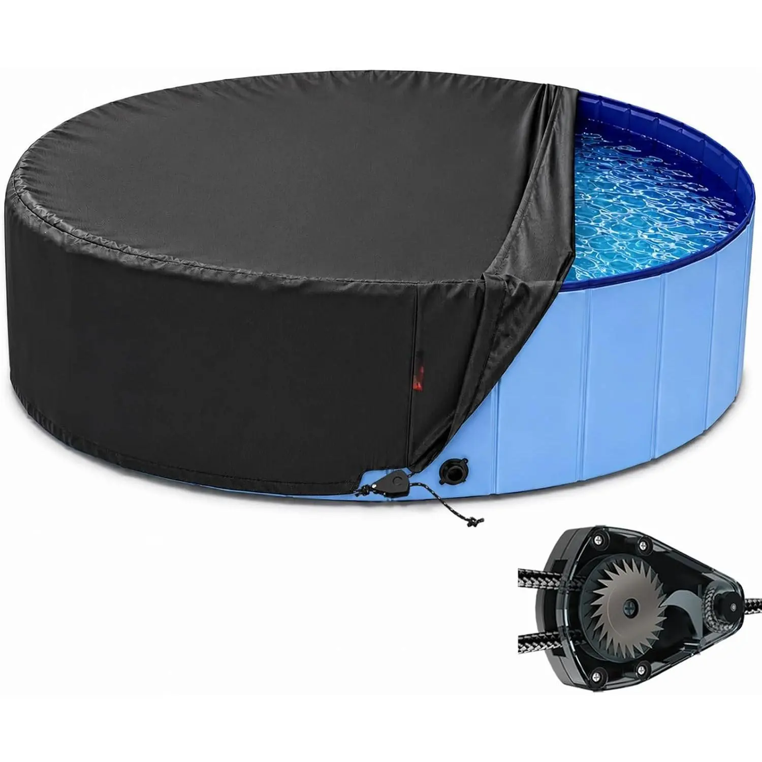 71-72 inch Foldable  Pool Cover Round, Collapsible  Swimming Pool Cover for Large Dogs – , Odorless Fabric, Ratchet Lock – Kiddie Pool Cover Only