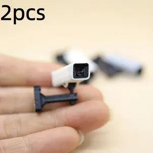 2Pcs Realistic Mini Fake Surveillance Camera | Model Non-Electric Plastic CCTV Prop Dollhouse| Miniature Scene Decor Diorama Craft Photo Shooting Accessory