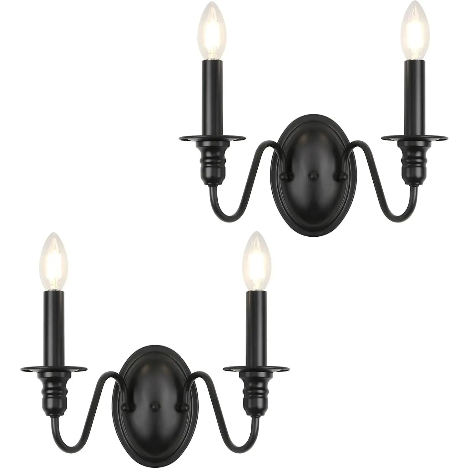 Wall Sconce 2 Pack, Black Wall Sconces Set of Two, Industrial Candle Sconces Wall Lighting, Classic Wall Light Fixtures Indoor for Bedroom Stairs Hallway Living Room Entryway