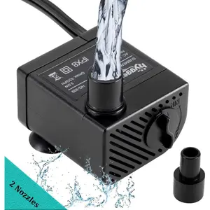 Ultra Quiet 53GPH (200L/H, ) Submersible Mini Water Pump Comes with 2 Nozzles, for Aquariums, Fish , Fountain, Hydroponics, Max Lift Height 1.7ft ,120V/60HZ, Power Cord 6ft