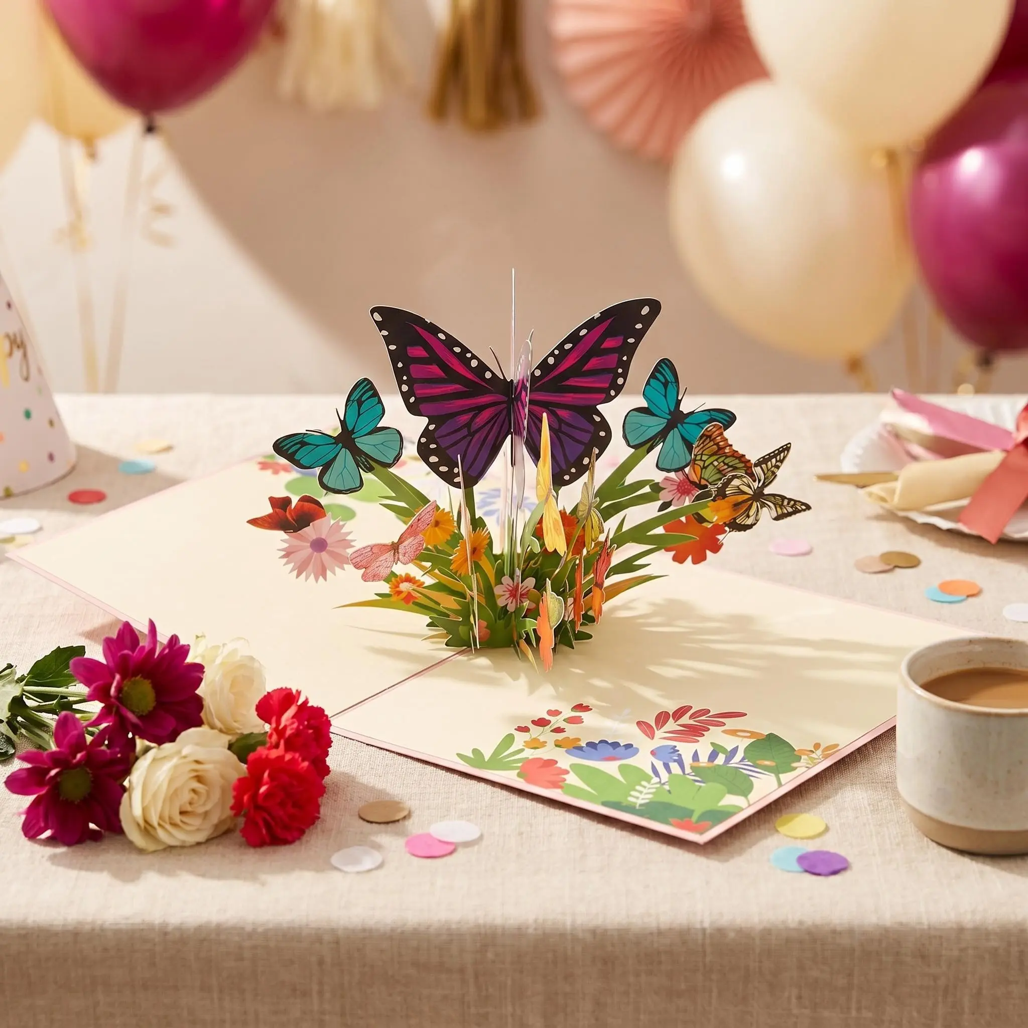 PRESTIGE - Butterflies in Nature Pop Up Card - 3D Butterfly Card for Wife, Husband, Girlfriend, Mom, Dad, Mother, Father
