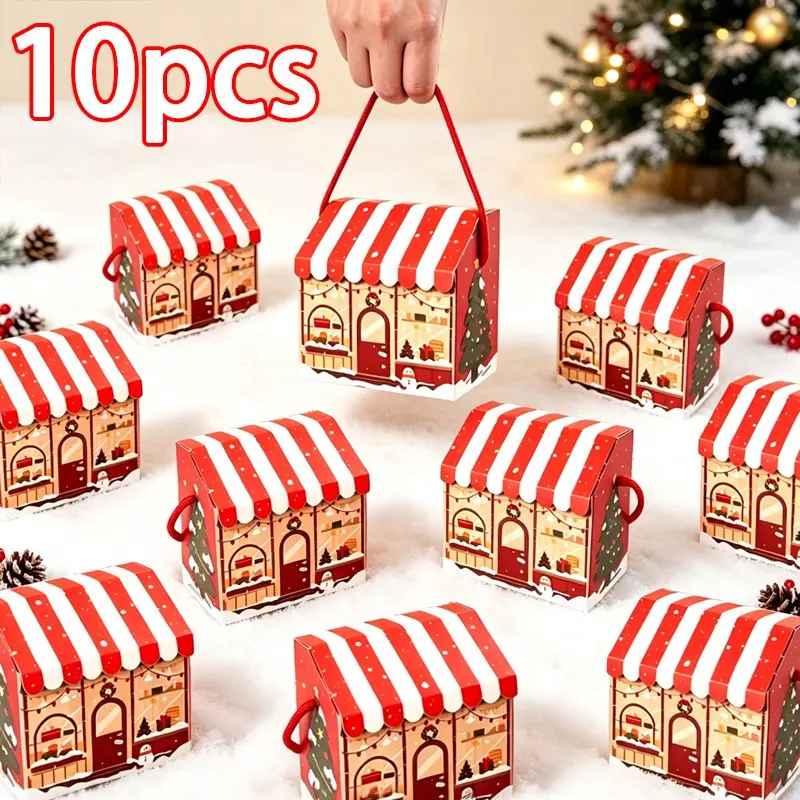 10 Piece Christmas Handheld Gift Box, Colorful Print Holiday Packaging, Thick Card Folding Series, Durable and Portable, Ideal for Christmas Window Decor