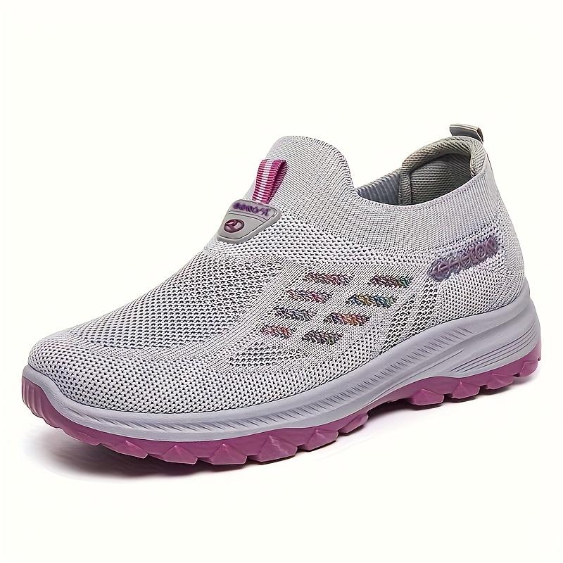 Women's Black Mesh Slip-On Sports Sneakers |   Neon Pink Accent Breathable Knit Upper Textured Non-Slip Sole Lightweight Daily/Outdoor Comfort Running Shoes