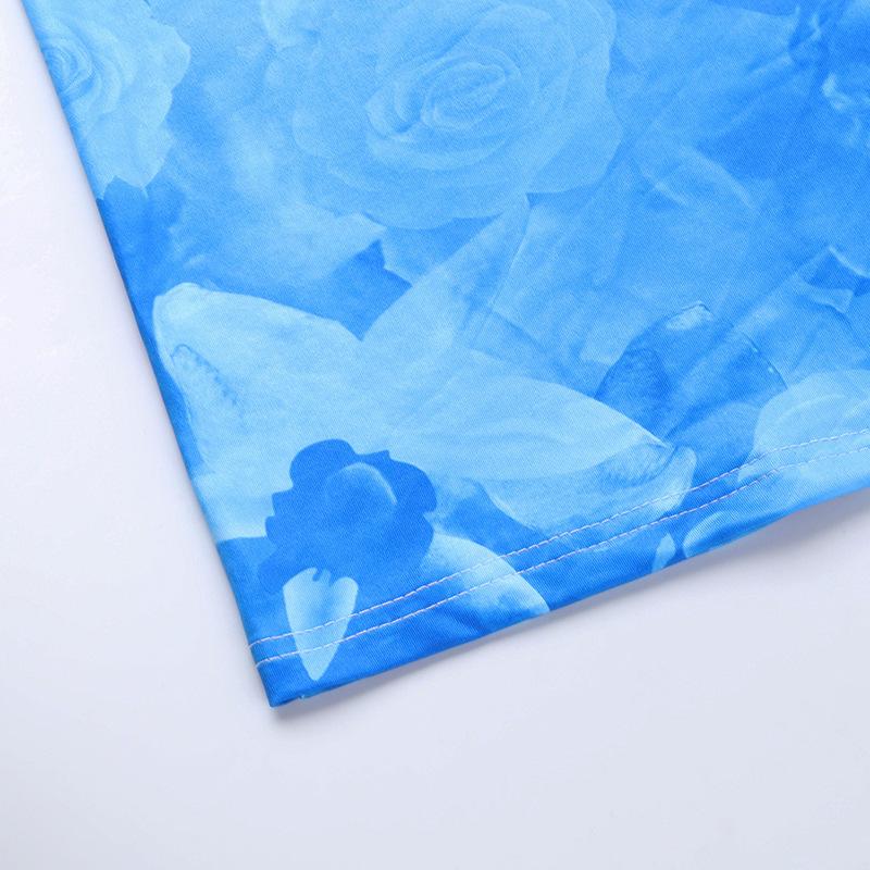 Rose Print Ruched Lace Up BacklessCami Dresses for Women, ElegantSleeveless Bodycon Capri Sun DressLong Dress for Summer, BirthdayDresses 2024, Fashion Women'sDress for Beach Holiday, Capri SunDress Valentine's Day, gift Casual Womenswear Blue Floral