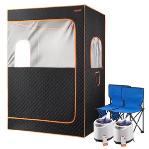 VEVOR Upgraded Portable Steam Sauna for Home, 2 Person Full Body Home Spa Tent with Steamer 2 Foldable Chairs Remote 2 Essential Oil Boxes, Heavy-Duty Stainless Steel Frame Sauna Box, (Black)
