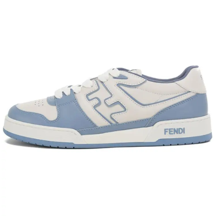 Men's FENDI Match Leather Round-Toe Lace-Up Low-Top Casual Trainer Sneakers - Blue Trending Casual Footwear, House White Official Maison Mihara Verifiable Style with Global Authentication Credentials